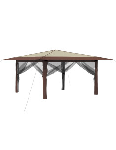Gazebo con 4 Pareti Laterali 4 x 4 m Crema e Marrone 2