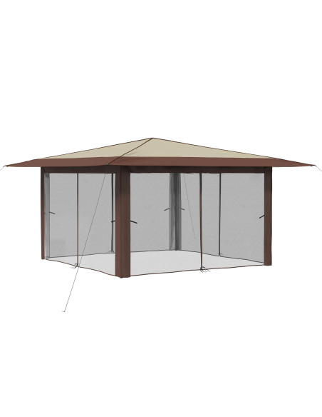 Gazebo con 4 Pareti Laterali 4 x 4 m Crema e Marrone