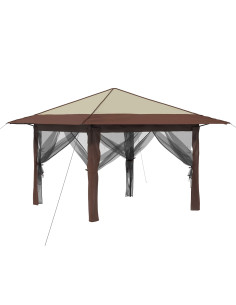 Gazebo con 4 Pareti 3,3 x 3,3 m Crema e Marrone 2