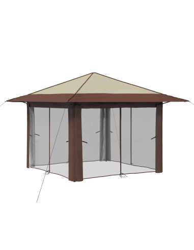 Gazebo con 4 Pareti 3,3 x 3,3 m Crema e Marrone