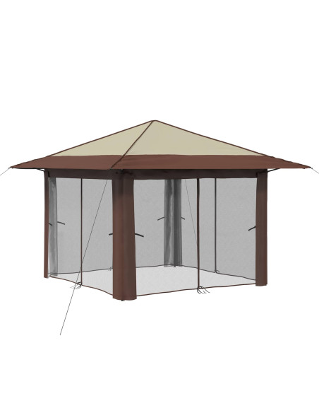 Gazebo con 4 Pareti 3,3 x 3,3 m Crema e Marrone