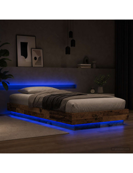 Letto con LED Legno antico 80 x 200 cm Legno ingegnerizzato
