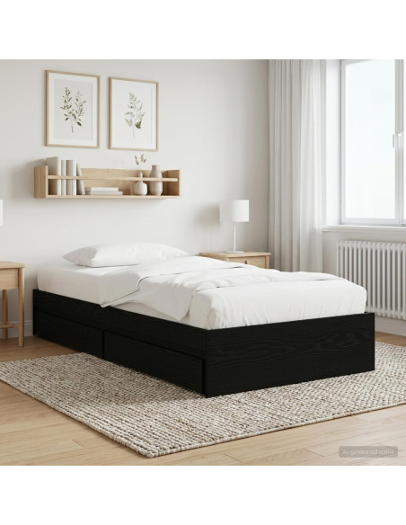 Telaio del letto con storage Rovere Nero 80 x 200 cm