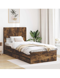 Struttura del letto con stoccaggio e testata Rovere Fumo