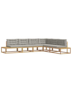 Set di divani da esterno 6 pz Bianco e Grigio Chiaro Poliestere 2