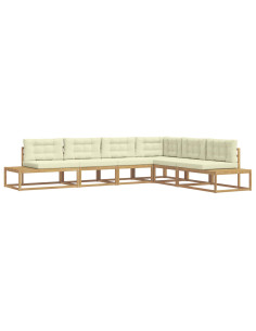 Set di divani da esterno 6 pz Bianco e Crema Poliestere 2