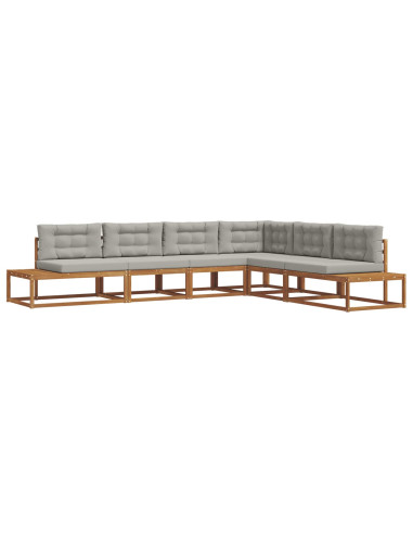 Set di divani da esterno 6 pz Grigio Naturale e Chiaro
