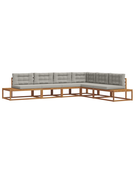 Set di divani da esterno 6 pz Grigio Naturale e Chiaro
