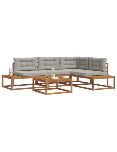 Set di divani da esterno 5 pz Grigio Naturale e Chiaro