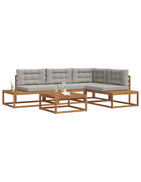 Set di divani da esterno 5 pz Grigio Naturale e Chiaro