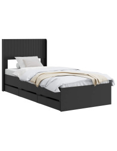 Struttura del letto con stoccaggio e testata Nero 75 x 190 cm 2