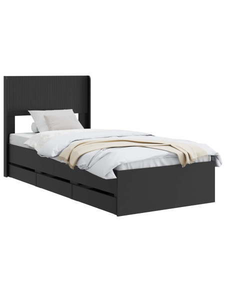 Struttura del letto con stoccaggio e testata Nero 75 x 190 cm