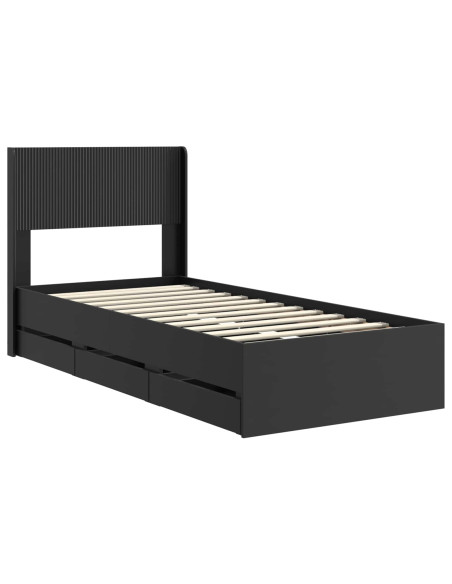 Struttura del letto con stoccaggio e testata Nero 75 x 190 cm