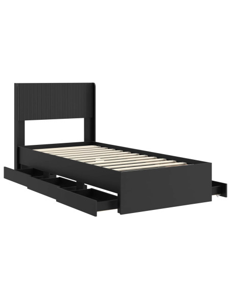Struttura del letto con stoccaggio e testata Nero 90 x 190 cm