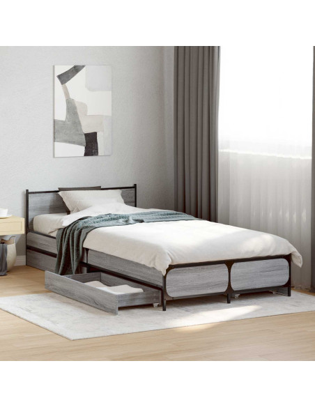 Struttura letto con testata con ruota Sonoma grigio 80 x 200 cm