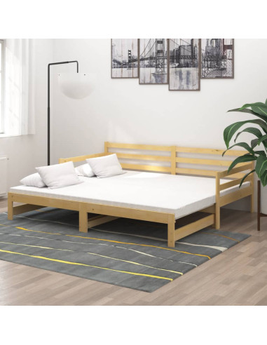 Divano Letto Estraibile in Legno Massello di Pino 2x(90x200) cm