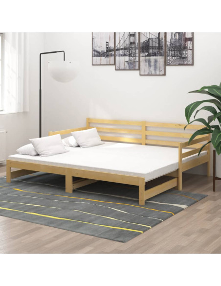 Divano Letto Estraibile in Legno Massello di Pino 2x(90x200) cm