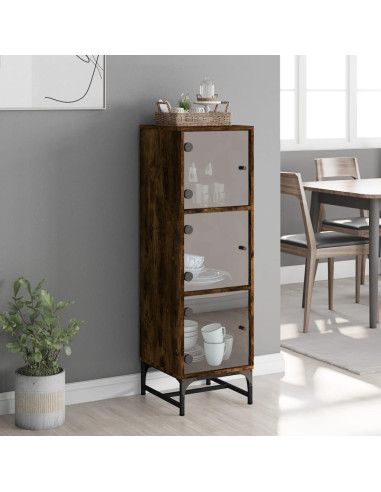 Credenza con Ante in Vetro Rovere Fumo 35x37x120 cm