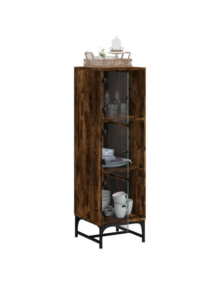 Credenza con Ante in Vetro Rovere Fumo 35x37x120 cm