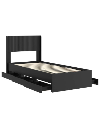 Struttura del letto con stoccaggio e testata Nero 90 x 200 cm