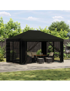 Gazebo con pareti laterali 4 × 3 m Nero Poliestere e Acciaio