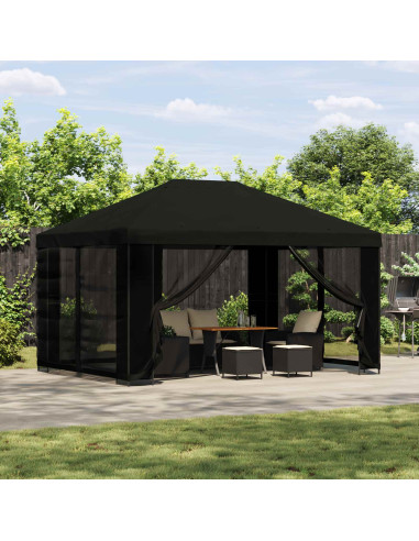 Gazebo con pareti laterali 4 × 3 m Nero Poliestere e Acciaio