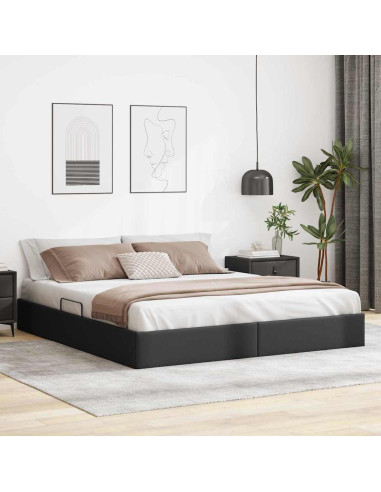 Letto con Contenitore Nero 193 x 203 cm Similpelle