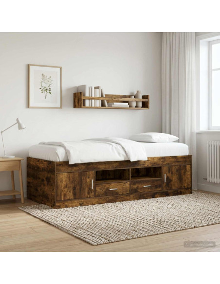 Telaio del letto con storage con porta Rovere Fumo 80 x 200 cm
