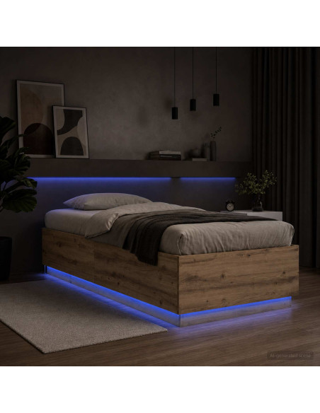 Letto con LED con strisce LED Rovere Artigianale 80 x 200 cm