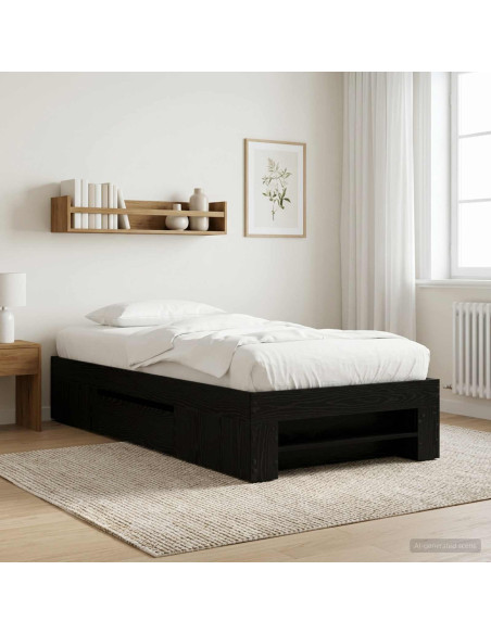 Telaio del letto con storage Rovere Nero 80 x 200 cm