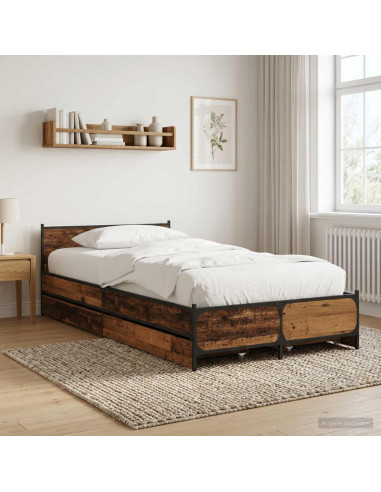 Struttura letto con testata con ruota Legno antico 80 x 200 cm