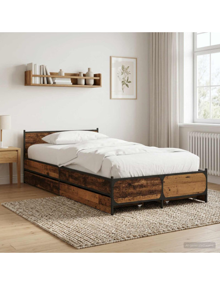 Struttura letto con testata con ruota Legno antico 80 x 200 cm