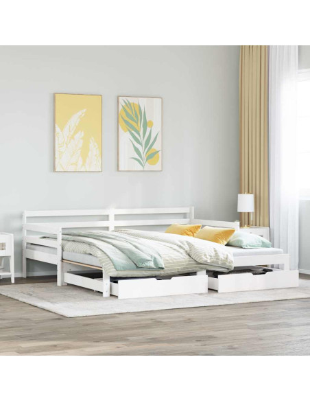 Dormeuse con Cassetti Bianco 90x200 cm Legno Massello di Pino