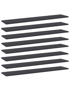 Ripiani per Libreria 8pz Grigi 100x20x1,5cm Legno Multistrato