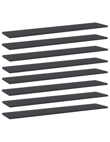 Ripiani per Libreria 8pz Grigi 100x20x1,5cm Legno Multistrato