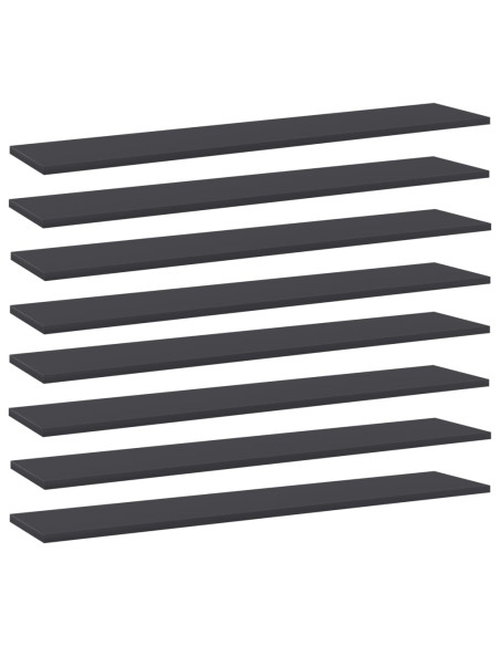 Ripiani per Libreria 8pz Grigi 100x20x1,5cm Legno Multistrato