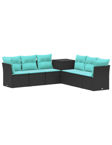 Set di divani 7 pcs Nero e Blu Rattan sintetico e Acciaio