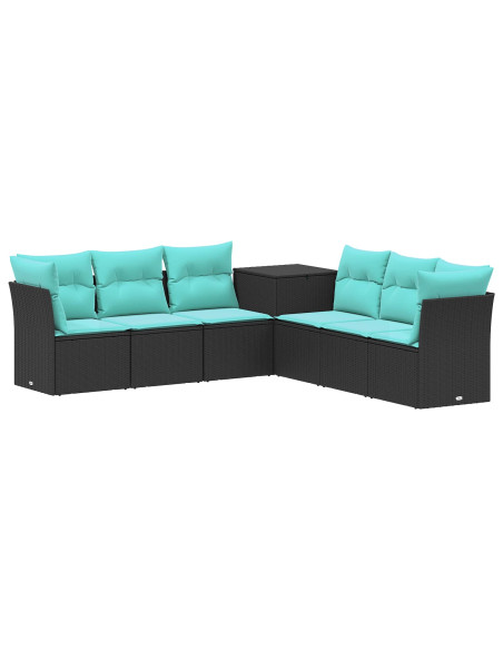 Set di divani 7 pcs Nero e Blu Rattan sintetico e Acciaio
