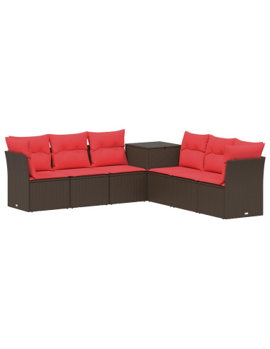 Set di divani 7 pcs Marrone e Rosso Rattan sintetico e Acciaio
