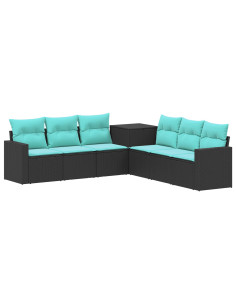 Set di divani 7 pcs Nero e Blu Rattan sintetico e Acciaio