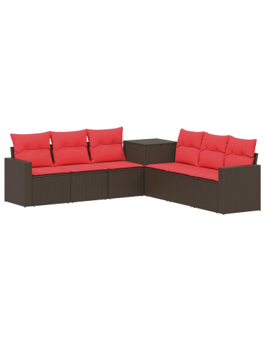 Set di divani 7 pcs Marrone e Rosso Rattan sintetico e Acciaio