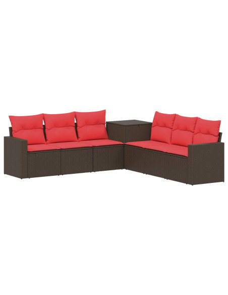 Set di divani 7 pcs Marrone e Rosso Rattan sintetico e Acciaio