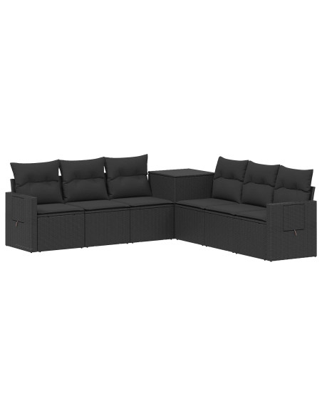 Set di divani 7 pcs Nero Rattan sintetico e Acciaio