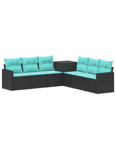 Set di divani 7 pcs Nero e Blu Rattan sintetico e Acciaio