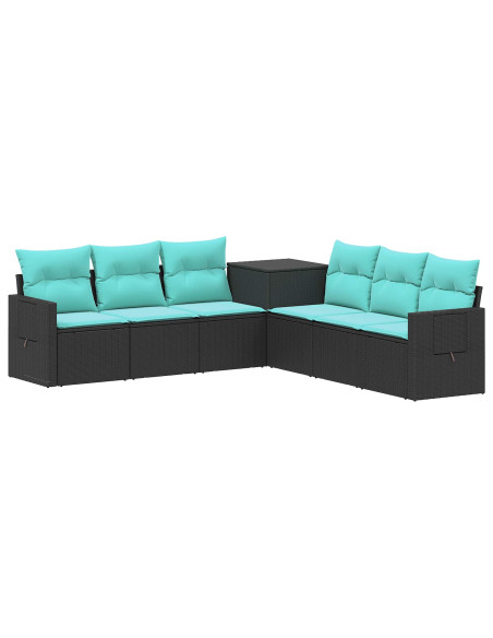 Set di divani 7 pcs Nero e Blu Rattan sintetico e Acciaio