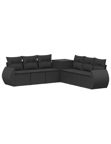 Set di divani 7 pcs Nero Rattan sintetico e Acciaio