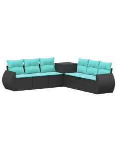 Set di divani 7 pcs Nero e Blu Rattan sintetico e Acciaio