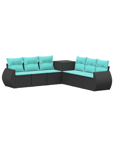 Set di divani 7 pcs Nero e Blu Rattan sintetico e Acciaio