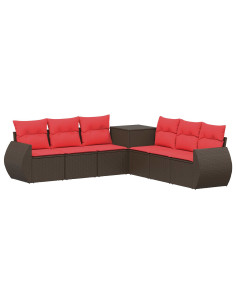 Set di divani 7 pcs Marrone e Rosso Rattan sintetico e Acciaio
