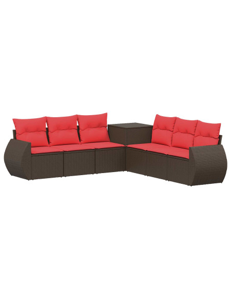 Set di divani 7 pcs Marrone e Rosso Rattan sintetico e Acciaio